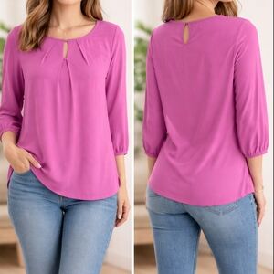 Skies Are Blue Magenta Keyhole Blouse
